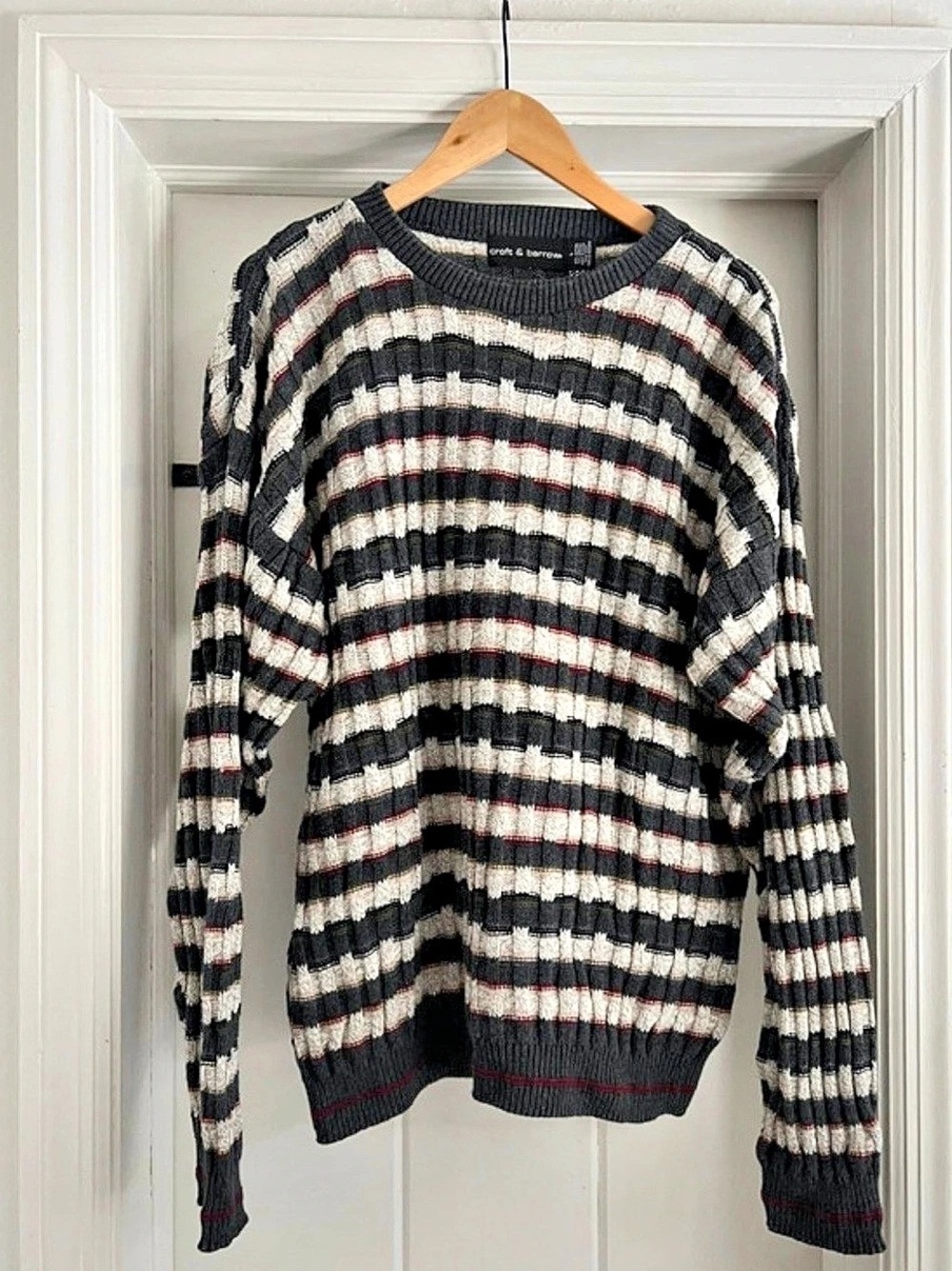 Vintage croft & barrow Striped Crewneck Sweater in Gray & Black Size Large